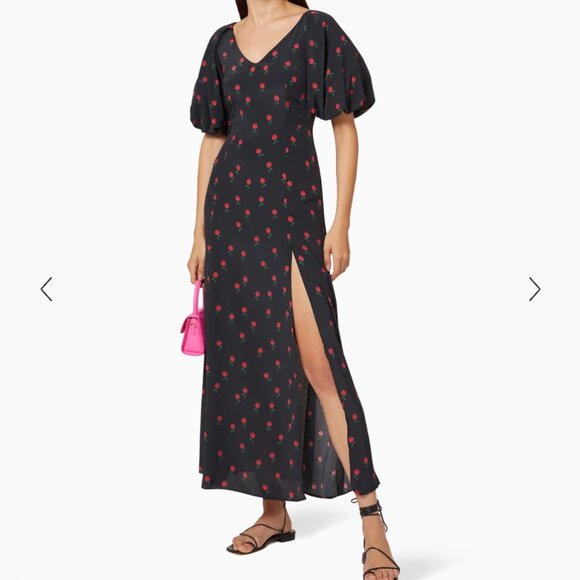 Never Fully Dressed Valentina Puff Sleeve Maxi Dress Rose Print Size 16 Women's - Picture 1 of 16